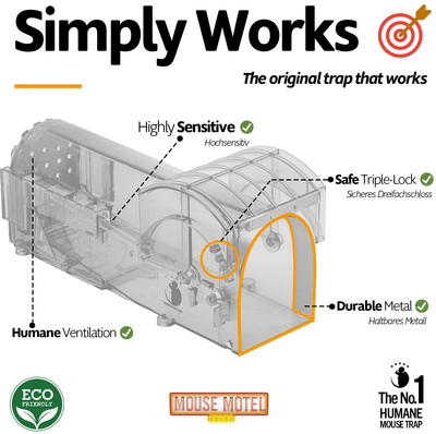 Humane Mouse Trap for Indoors Outdoors - Live Catch Release - Highly Sensitive and Secure - Pet and Child Safe - Reusable - Easy to Clean - Capture Mice Alive - No Kill