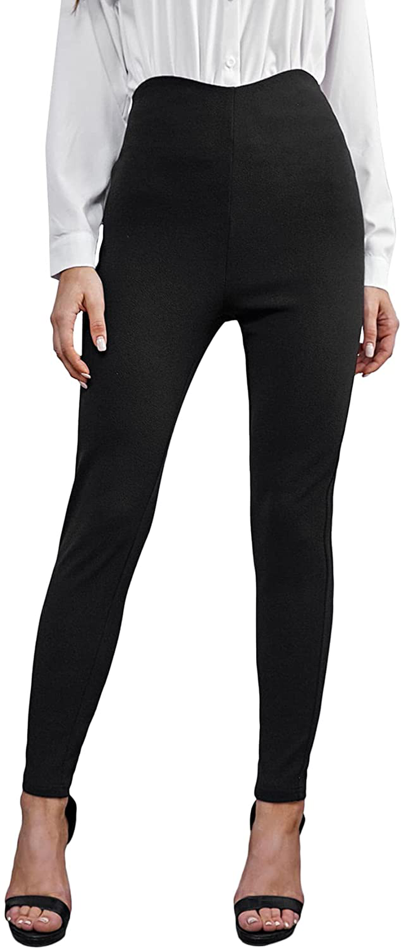 SOLY HUX Women's Pocket Side Elastic High Waist Elegant Trousers Skinny Pants