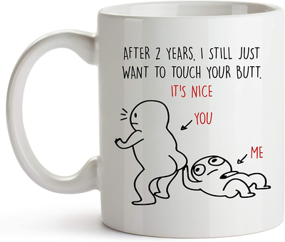 YouNique Designs 2 Year Anniversary Mug for Boyfriend and Girlfriend, 11 Ounces, 2nd Wedding Anniversary Coffee Mug for Husband and Wife, 2 Yr Dating Anniversary Cup for Him And Her (Black Handle)