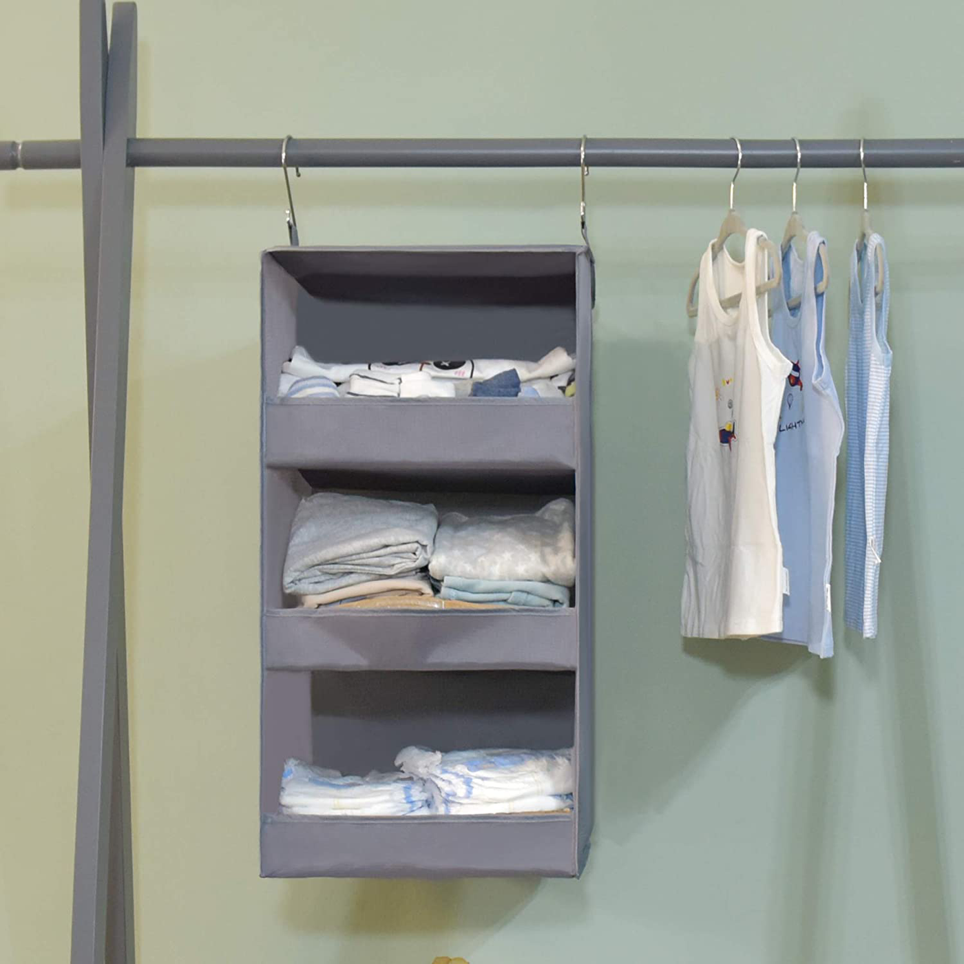 GRANNY SAYS 3-Shelf Hanging Closet Organizer, Collapsible Closet Hanging Shelves, Nursery Hanging Organizer, Light Blue, 28.9" H X 12.2" W X 12.2" D, 1-Pack