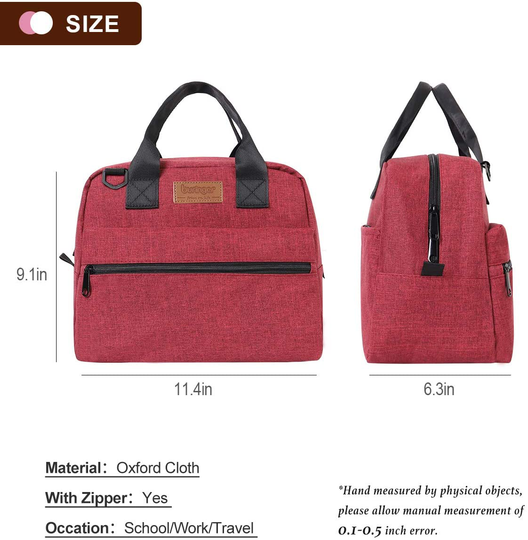 Buringer Insulated Lunch Bag Box Cooler Totes Handbag with Front and Back Pockets For Man and Woman Work Shopping (Purple with Shoulder Strap)