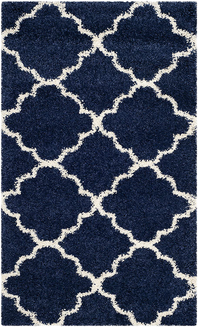 SAFAVIEH Hudson Shag Collection SGH282C Moroccan Trellis Non-Shedding Living Room Bedroom Dining Room Entryway Plush 2-inch Thick Accent Rug, 2' x 3', Navy / Ivory