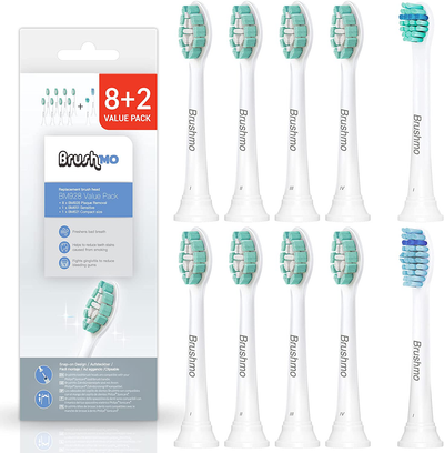 Brushmo Replacement Toothbrush Heads Compatible with Phillips Sonicare Electric Toothbrush Value Pack (8+2).