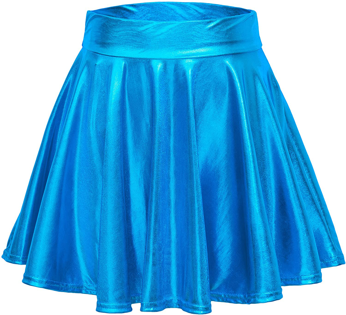 EXCHIC Women's Shiny Metallic Wet Look Stretchy Flared Mini Skater Skirt