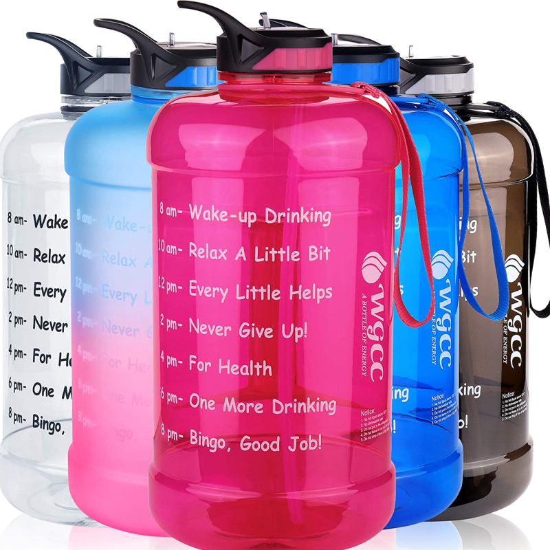  Large Reusable 1 Gallon BPA-Free Motivational Water Bottle With Time Marker And Straw