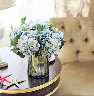 Felice Arts Artificial Silk Flowers California Fake Beautiful Hydrangea Bouquet Flower for Home Wedding Decor,Pack of 3 (Blue)