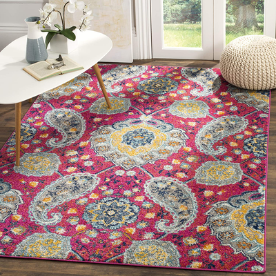 Safavieh Madison Collection MAD600A Boho Chic Glam Paisley Non-Shedding Stain Resistant Living Room Bedroom Area Rug, 3' x 5', Fuchsia / Gold