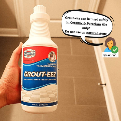 IT JUST WORKS! Grout-Eez Super Heavy Duty Tile & Grout Cleaner and whitener. Quickly Destroys Dirt & Grime. Safe For All Grout. Easy To Use. 2 Pack With FREE Stand-Up Brush. Clean-eez