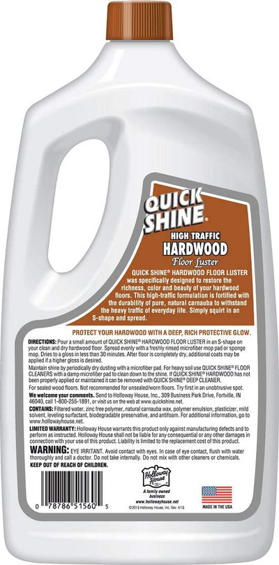 Quick Shine High Traffic Luster, 2 Bottles, Fortified with Natural Carnauba Restores The Color and Beauty to Hardwood Floors, 128 Fl Oz