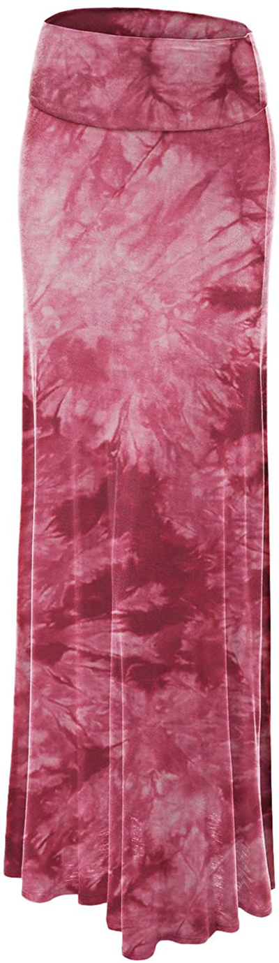 Lock and Love Women's Basic Solid Tie Dye Foldable High Waist Floor Length Maxi Skirt S-3XL Plus Size