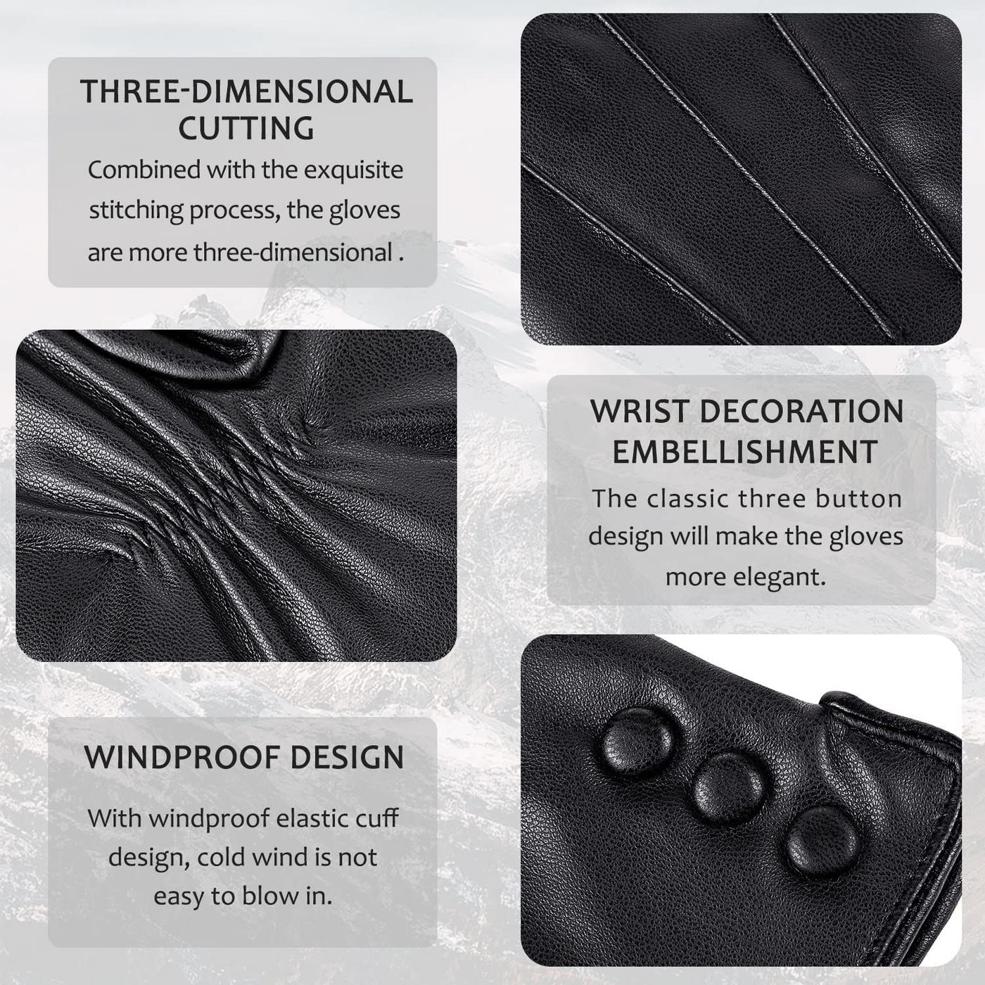 ISHISBEB Leather Gloves for Women Winter Warm Gloves Touch Screen Warm Wool Lined Texting Driving Gloves