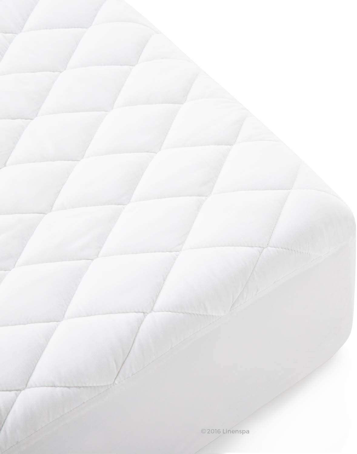 Linenspa Plush Rayon from Bamboo Pillow Top Mattress Pad - Hypoallergenic - Ultra Plush Down Alternative Filled Mattress Topper - Twin XL , White