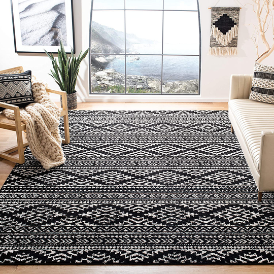 Safavieh Tulum Collection TUL272Z Moroccan Boho Tribal Non-Shedding Living Room Bedroom Area Rug, 5' x 5' Square, Black / Ivory