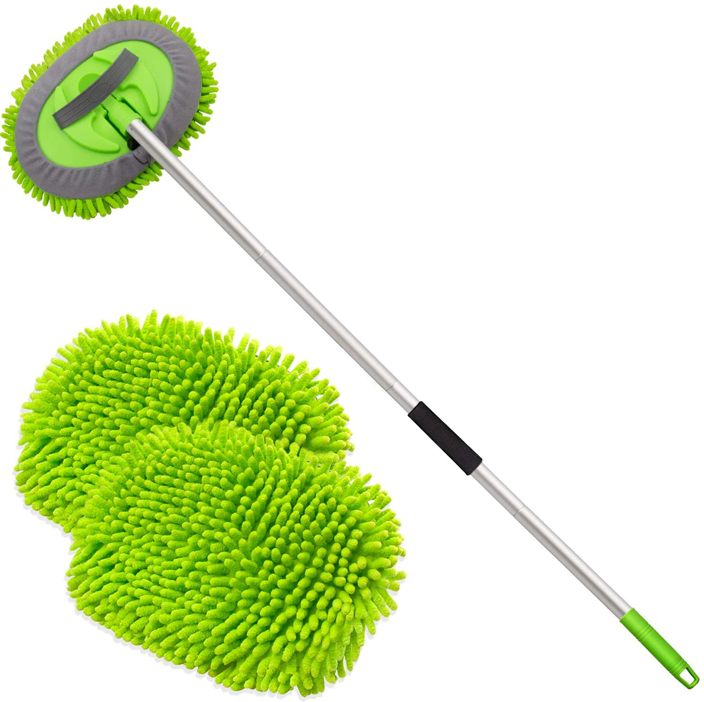 anngrowy 62" Microfiber Car Wash Brush with Long Handle Car Washing Mop Kit Mitt Sponge Car Cleaning Supplies Kit Duster RV Washing Car Brush Accessories, 1 Chenille Scratch-Free Replacement Head