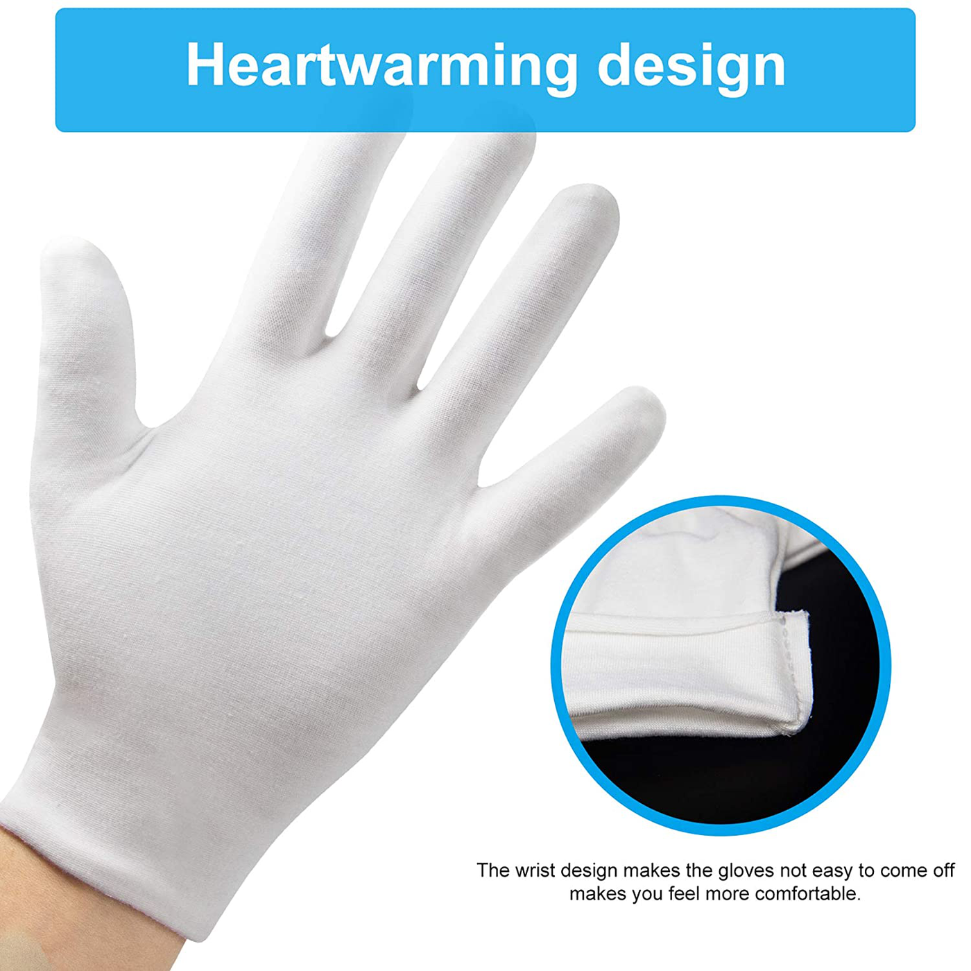 5Pairs(10Pcs) Moisturizing Gloves Overnight, Cotton Gloves for Dry Hands Eczema,White Cotton Gloves for Men and Women,Washable SPA Cotton Inspection Gloves, One Size Fit Most Cloth Gloves