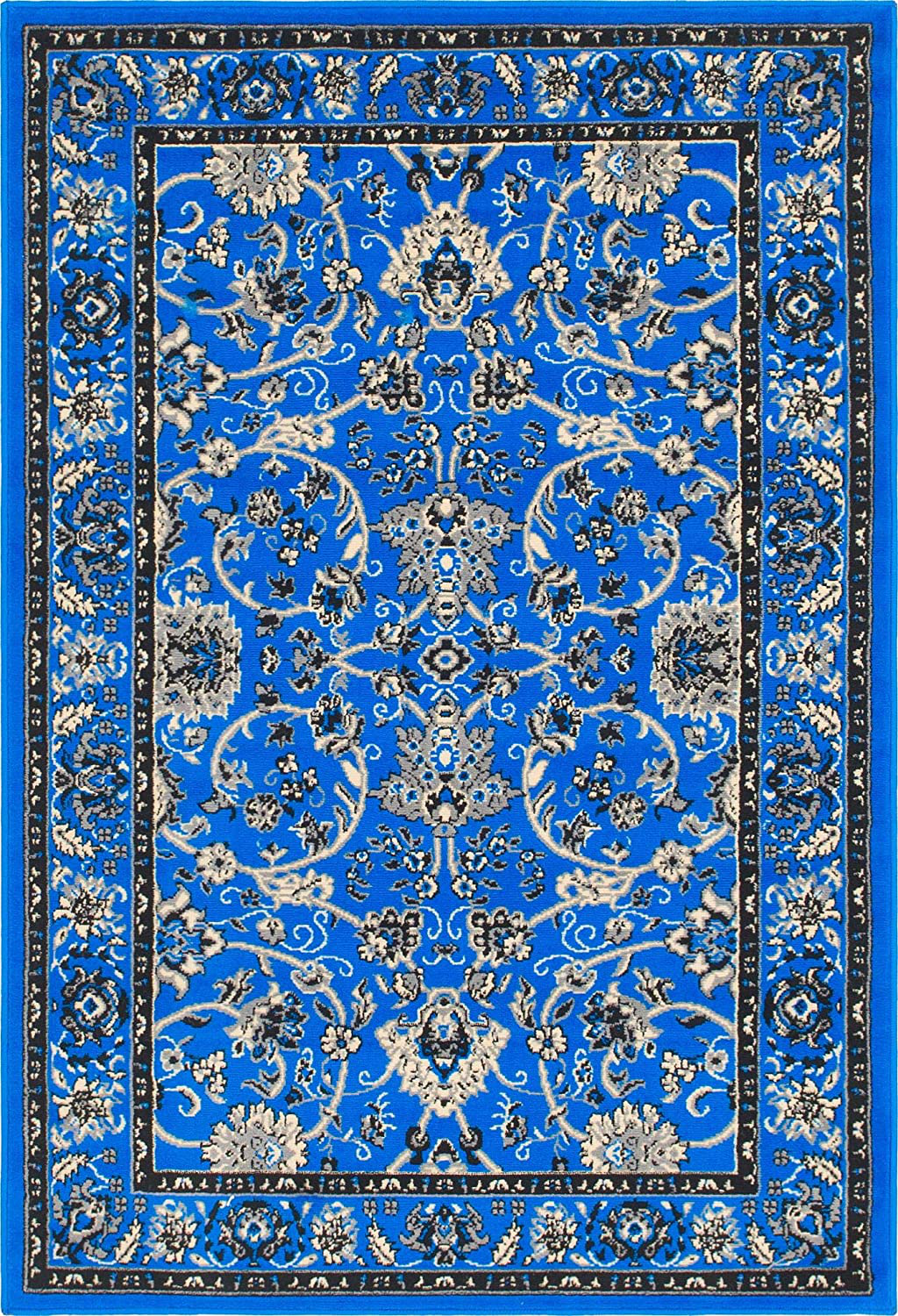 Unique Loom Kashan Traditional Floral Area Rug, 4 x 6 Feet, Blue/Ivory