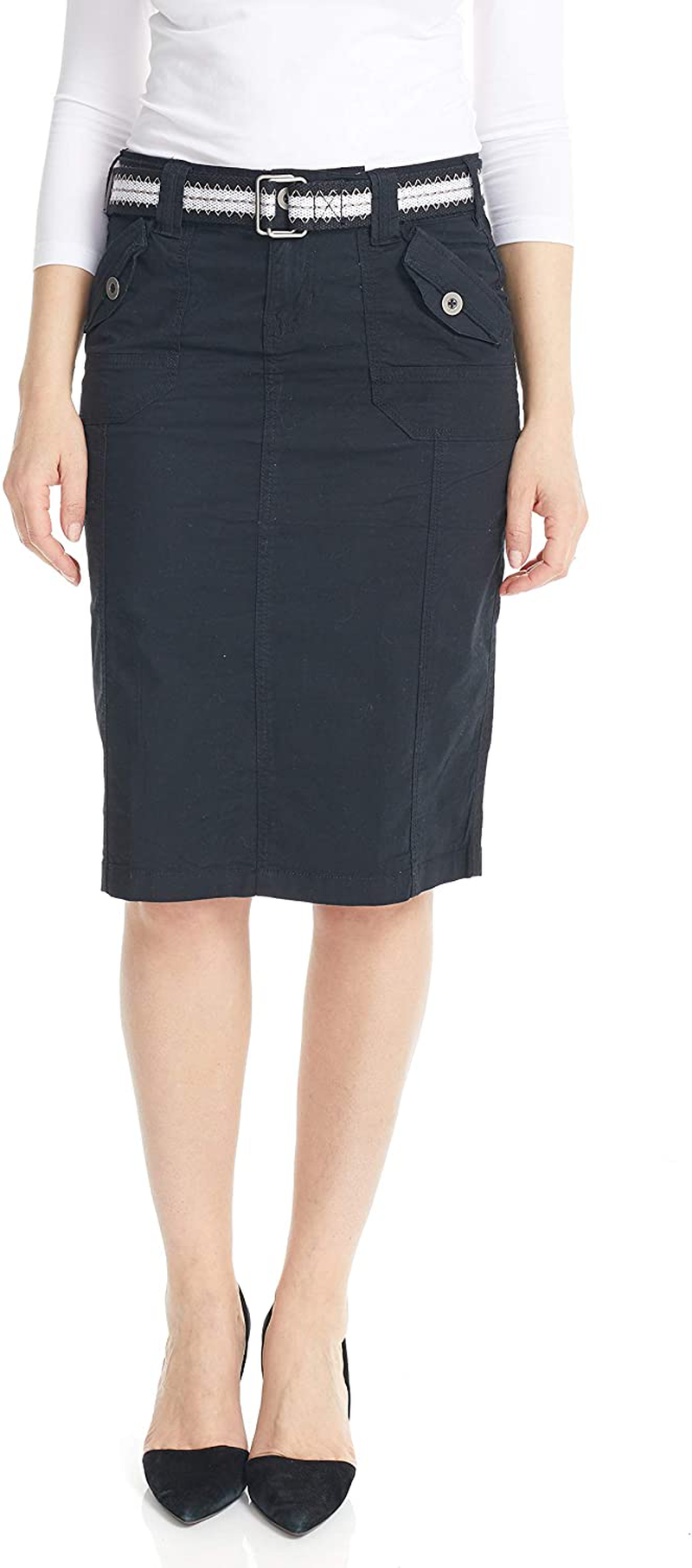 ESTEEZ Women's Cargo Skirt Knee Length - Cotton Stretch Poplin - Virginia