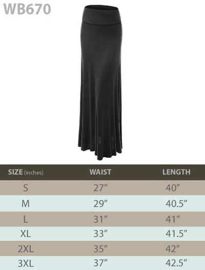 Lock and Love Women's Basic Solid Tie Dye Foldable High Waist Floor Length Maxi Skirt S-3XL Plus Size