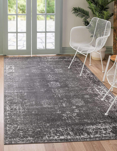 Unique Loom Sofia Collection Area Traditional Vintage Rug, French Inspired Perfect for All Home Décor, 4' 0 x 6' 0 Rectangular, Dark Gray/Ivory