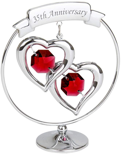 Haysom Interiors Modern 60th Anniversary Silver Plated Metal Keepsake Gift Ornament with Clear Swarovski Crystal Glass