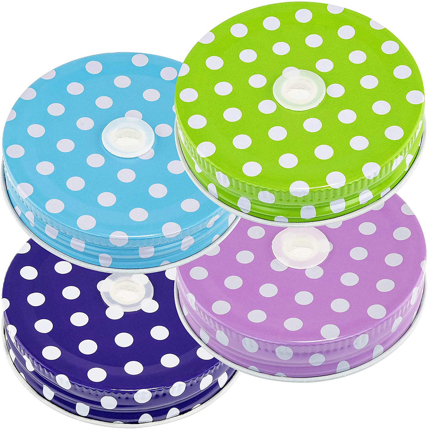 Southern Homewares Polka Dot Pattern Mason Jar Lids for Straws Set of 4 Fun Jar Lids Kids Colorful Jar Lids Straw Holes Small