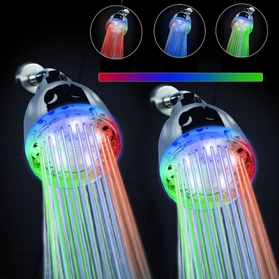 2PACK LED Shower Head, 7 Color Flash Light Automatically Changing LED Fixed ShowerHead for Bathroom Upgraded Adjustable Luxury ShowerHead High Pressure Flow Rain for Kids Adult Tool-Free Installation