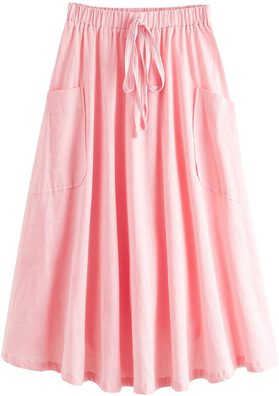 SweatyRocks Women's Casual High Waist Pleated A-Line Midi Skirt with Pocket