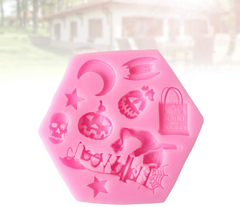 Halloween Theme Silicone Mold DIY Fondant Suger Cookie Chocolate Mold Cake Decoration Kitchen Baking Tool (Pink)