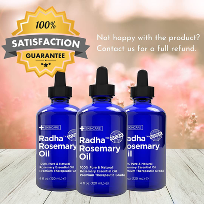 Radha Beauty - Huge 4 oz. Rosemary Essential Oil - 100% Pure Therapeutic Grade, Steam Distilled for Aromatherapy, Relaxation, Scalp Treatment, Healthy Hair Growth, Anti-Aging, Dry Skin, Acne Skincare