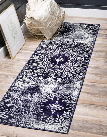 Unique Loom Sofia Collection Area Traditional Vintage Rug, French Inspired Perfect for All Home Décor, 3' 3 x 16' 5 Runner, Navy Blue/Ivory
