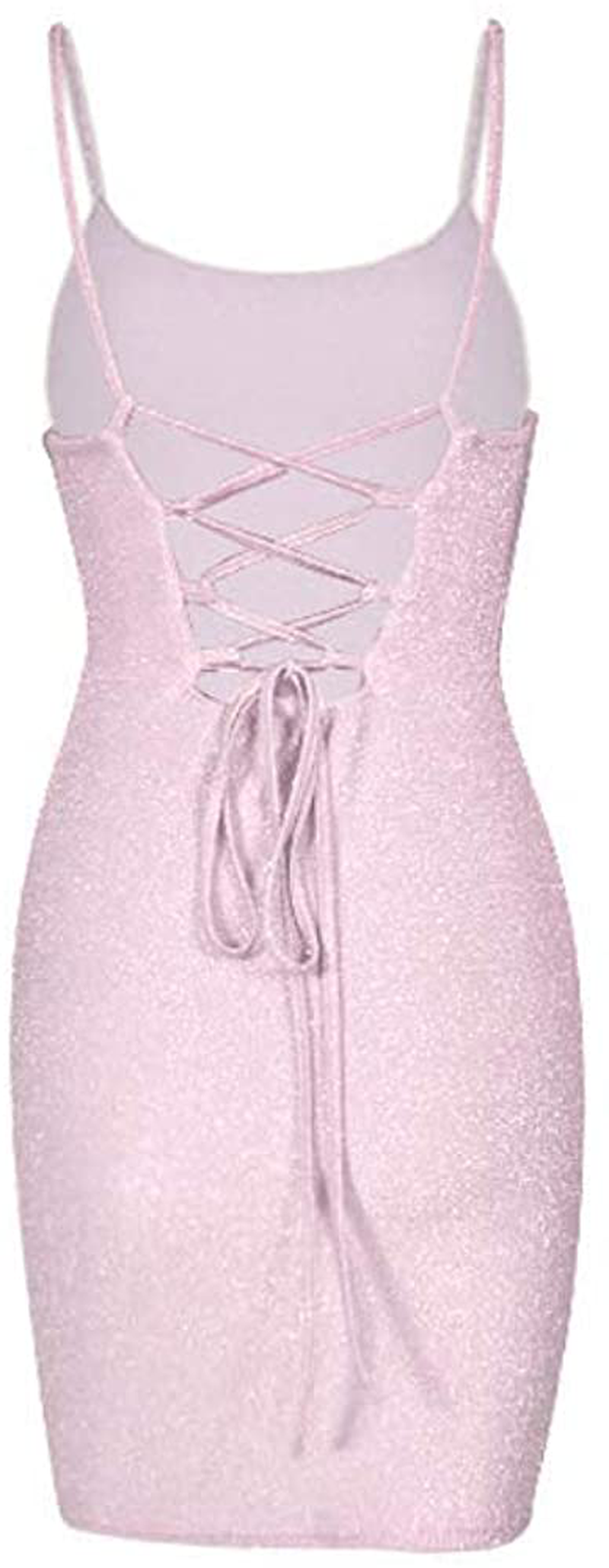 VANCOL Women's Sexy Glitter Spagetti Straps Lace Up Back Bandage Bodycon Mini Club Party Dress