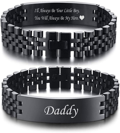 VNOX Masculine Watch Band Stainless Steel Link Bracelet Personalized Engraved DAD Jewelry Gift for Men DAD Father