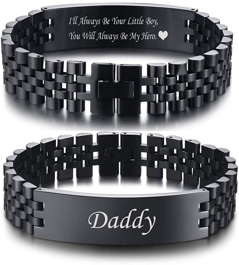 VNOX Masculine Watch Band Stainless Steel Link Bracelet Personalized Engraved DAD Jewelry Gift for Men DAD Father