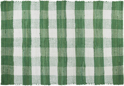 GLAMBURG Cotton Buffalo Check Plaid Rugs Washable, Handwoven Checkered Rug Welcome Door Mat 18x30 Rug for Kitchen Bathroom Outdoor Porch Laundry Living Room, Farmhouse Reversible Rag Rug Green White