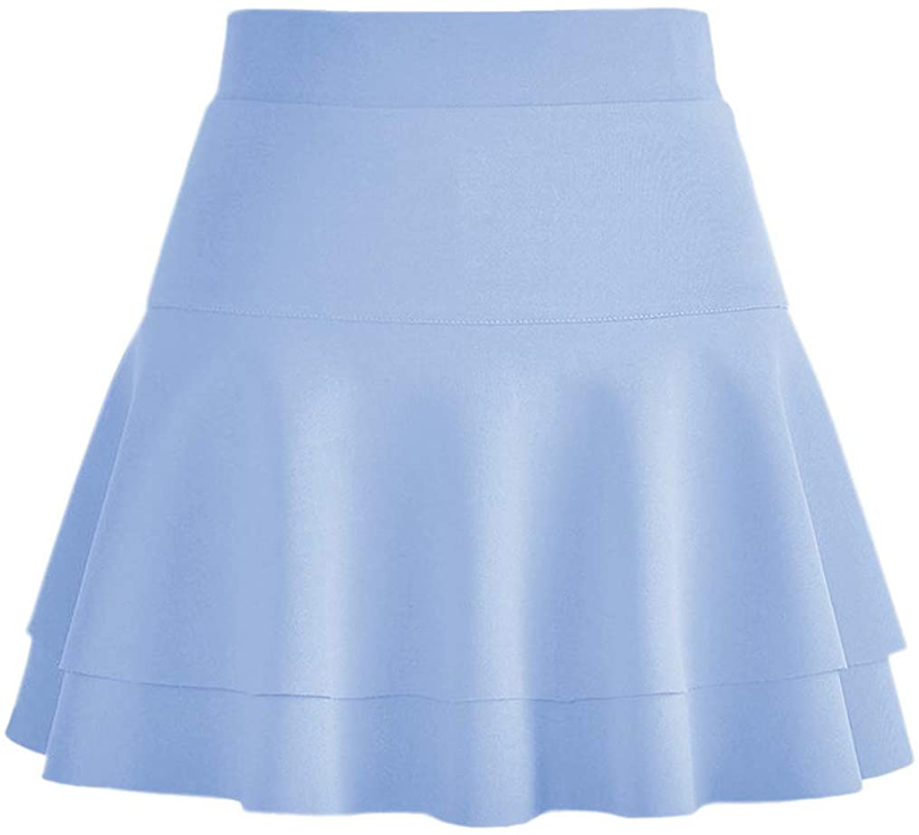 Afibi Casual Mini Stretch Waist Flared Plain Pleated Skater Skirt