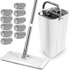 MASTERTOP Mop and Bucket System - Flat Mop and Bucket with Wringer Set, Mops for Floor Cleaning, Hardwood, Laminate, Tiles, Stainless Steel Handle, 10 Reusable Microfiber Mop Pads