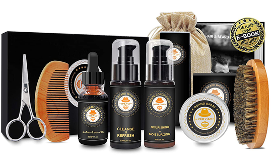 Upgraded Beard Grooming Kit w/Beard Conditioner,Beard Oil,Beard Balm,Beard Brush,Beard Shampoo/Wash,Beard Comb,Beard Scissors,Storage Bag,Beard E-Book,Beard Growth Care Gifts for Men