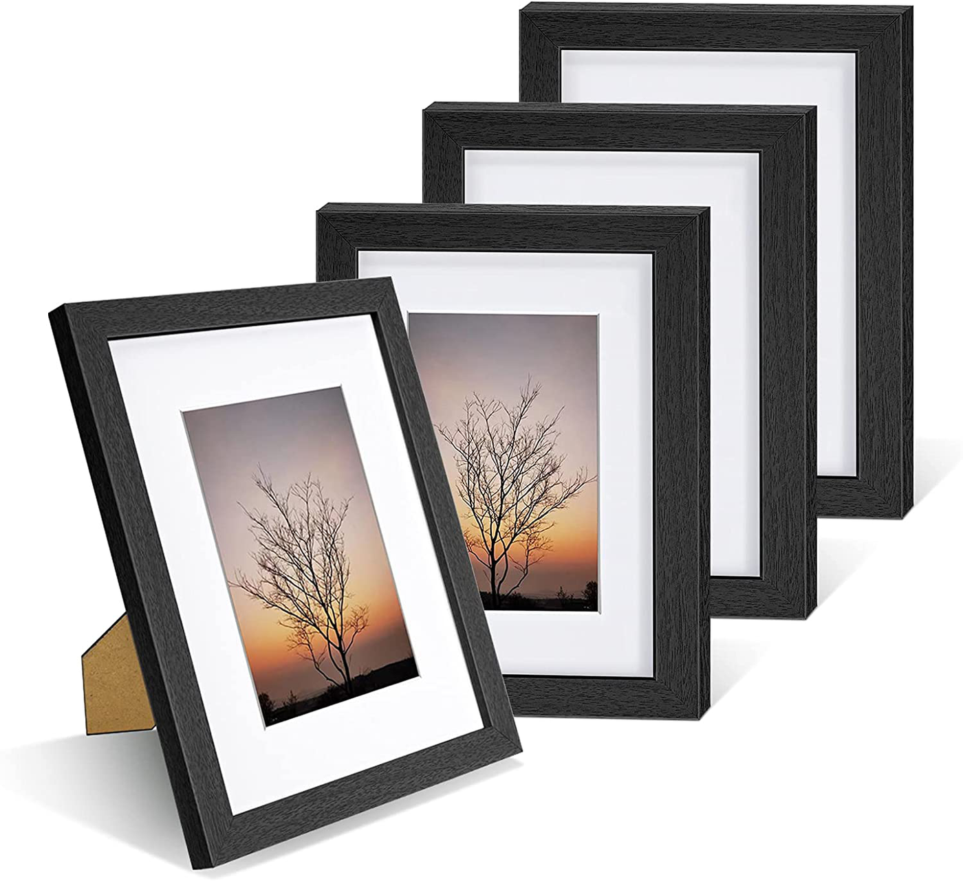 Nacial Picture Frames 5x7 inch Set of 4, Black Photo Frame with Wood Grain, Display 4x6 Photo with Mat, Display 5x7 photo without Mat , Picture Frames Collage for Wall or Tabletop