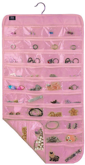 BB Brotrade Hanging Jewelry Organizer,Accessories Organizer,80 Pocket Organizer for Holding Jewelries (Pink)
