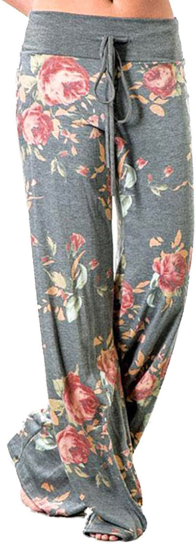 Women's Comfy Stretch Drawstring Palazzo Wide Leg Lounge Pants