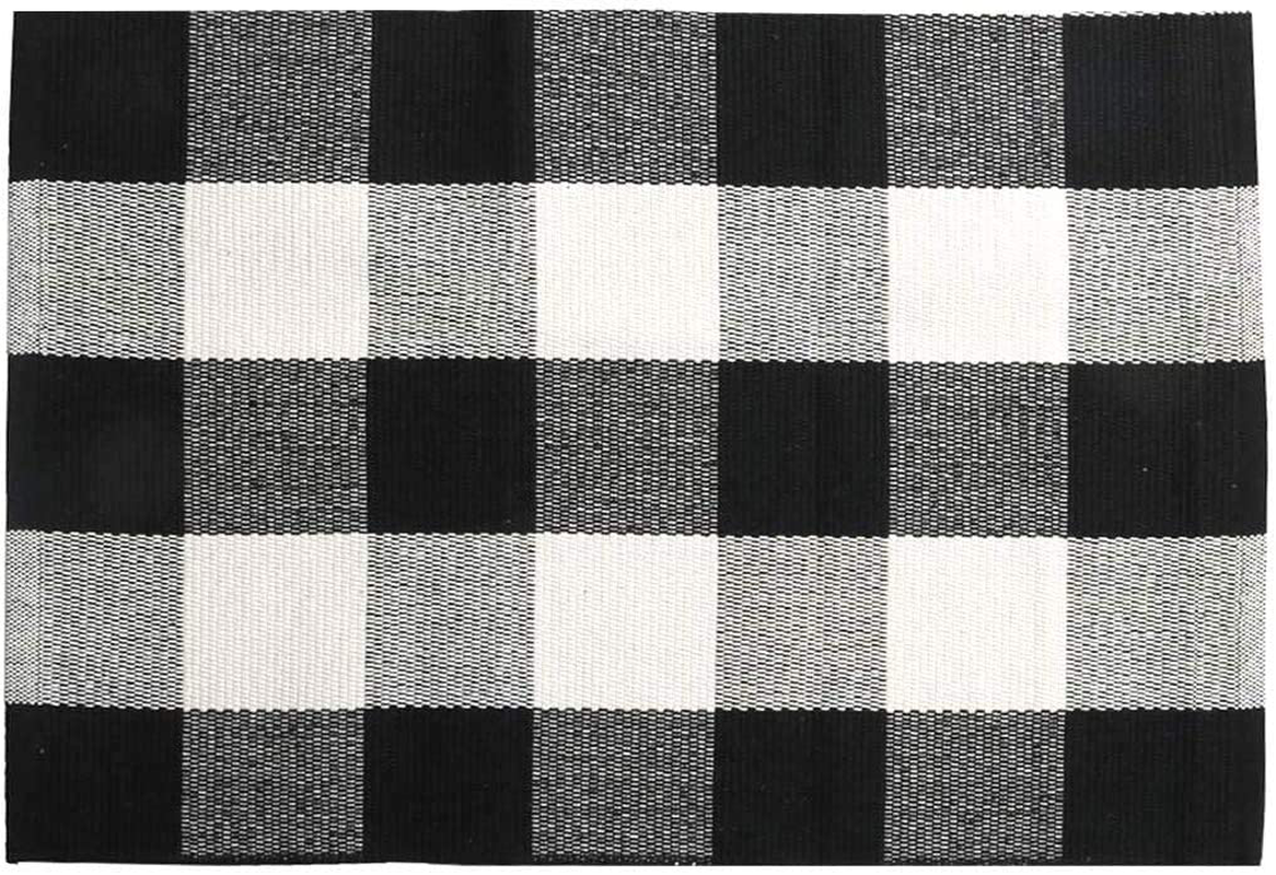 Hauswahl Cotton Buffalo Plaid Rugs, Buffalo Check Rug, Checkered Plaid Rug, Check Plaid Area Rug for Layered Door Mats/Kitchen/Bathroom/Laundry Room (23.6" x 51.2", Black/White Plaid)