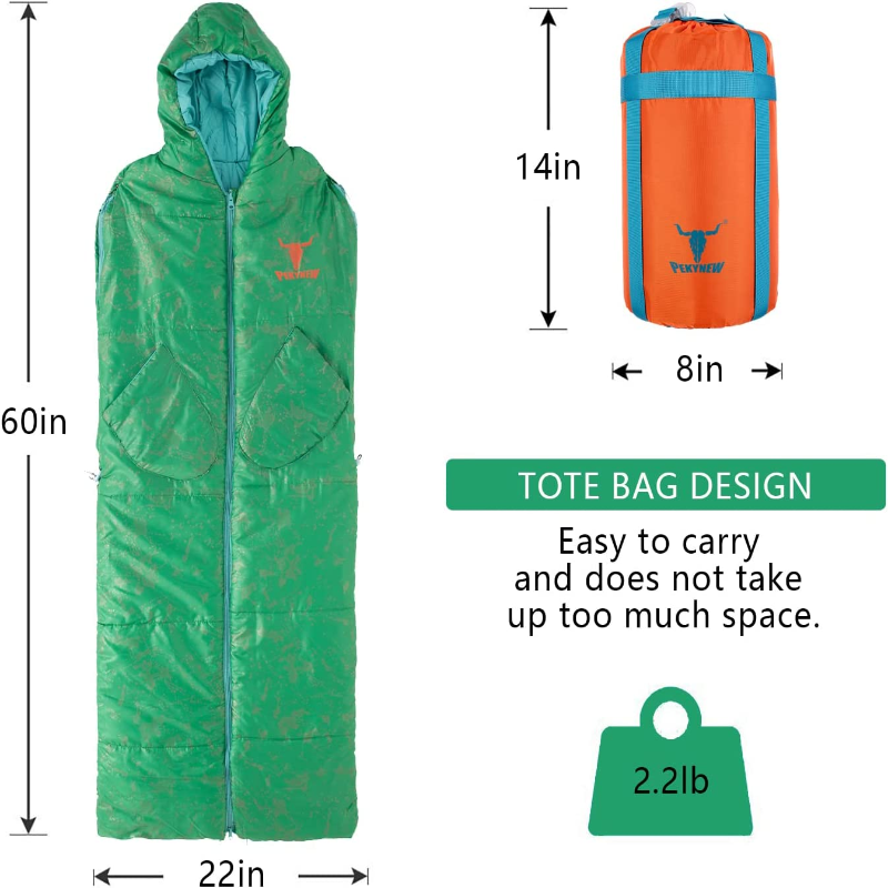 Wearable Sleeping Bag with Zippered Holes for Arms and Feet Lightweight, Waterproof