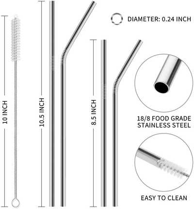 Hiware 12-Pack Black Stainless Steel Straws Reusable with Case - Metal Drinking Straws for 30oz and 20oz Tumblers Yeti Dishwasher Safe, 2 Cleaning Brushes Included
