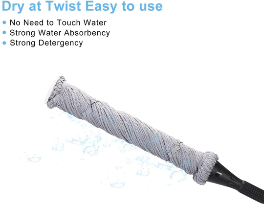Eyliden Twist Mop & Refills Kit - Hand Release - Dry & Wet Mops for Hardwood, Tile Floor Cleaning - Easy to Wring, Include 2 Replacement Heads, 57.7inch Long Handle, Top Scouring Pad (Grey)