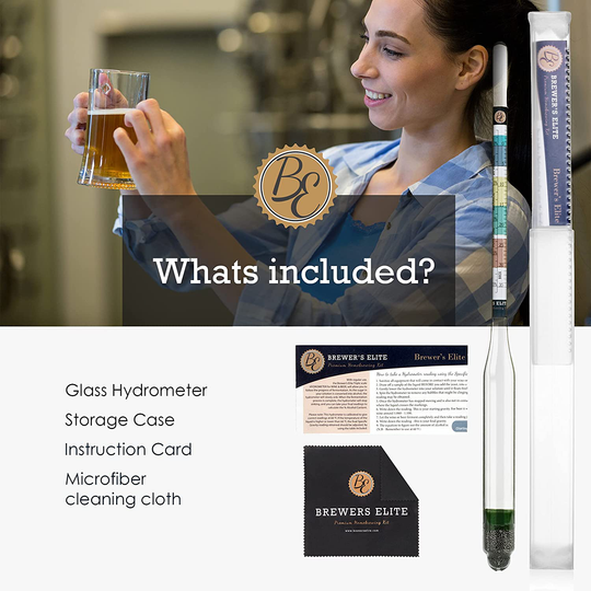 Brewer's Elite Hydrometer - for Home Brew Beer, Wine, Mead and Kombucha - Deluxe Triple Scale Set, Hardcase and Cloth - Specific Gravity ABV Tester