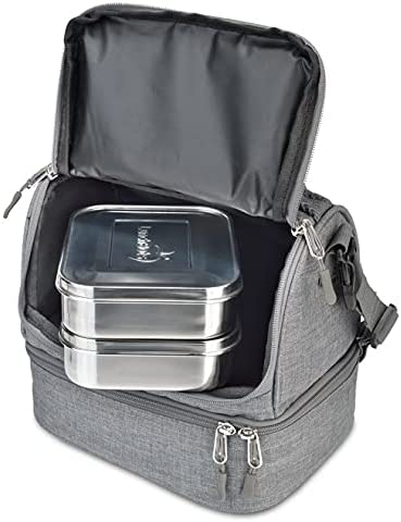 LunchBots Duplex Insulated Lunch Bag - Dual Section Design Fits LunchBots Uno, Duo, Trio, Quad, Rounds, Bento Cinco Perfectly - Roomy Thermal Lunch Bag for Kids and Adults - Gray