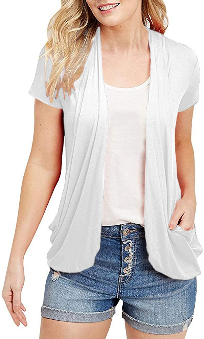 Women's Cardigans Short Sleeve Summer Lightweight Sheer Open Front Drape Sweater Tops