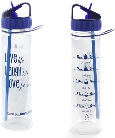 Motivational Bottle 30oz Fitness Workout Sports Water Bottle with Unique Timeline | Measurements | Goal Marked Times for Measuring Your Daily Water Intake, BPA Free Non-Toxic Tritan