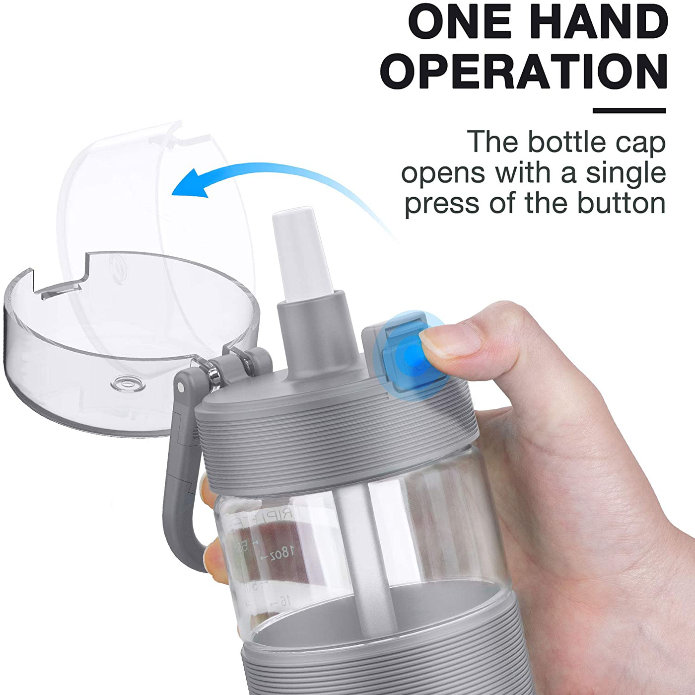 Tritan Plastic Sports Water Bottle with Flip-Up Lid and Spring Buckle for Outdoor Hiking Camping Travel
