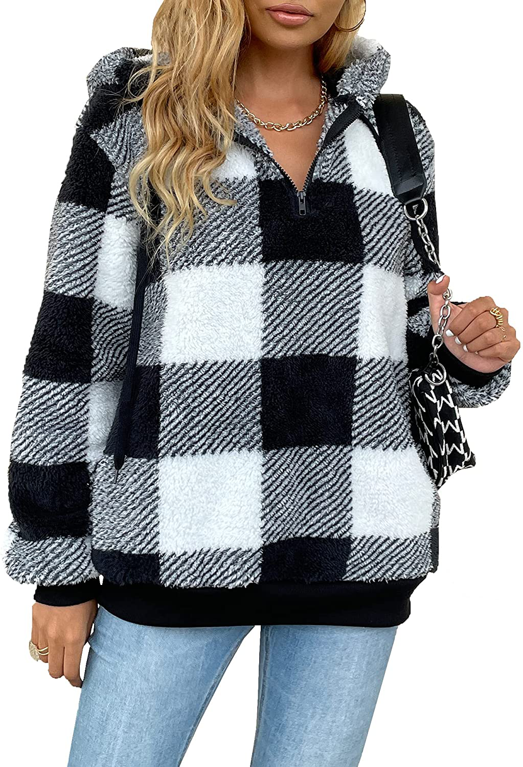 Women's Ultra Soft 1/4 Zip Fleece Jackets Oversized Casual Lightweight Active Pullover Hoodie Sweatshirt with Pockets